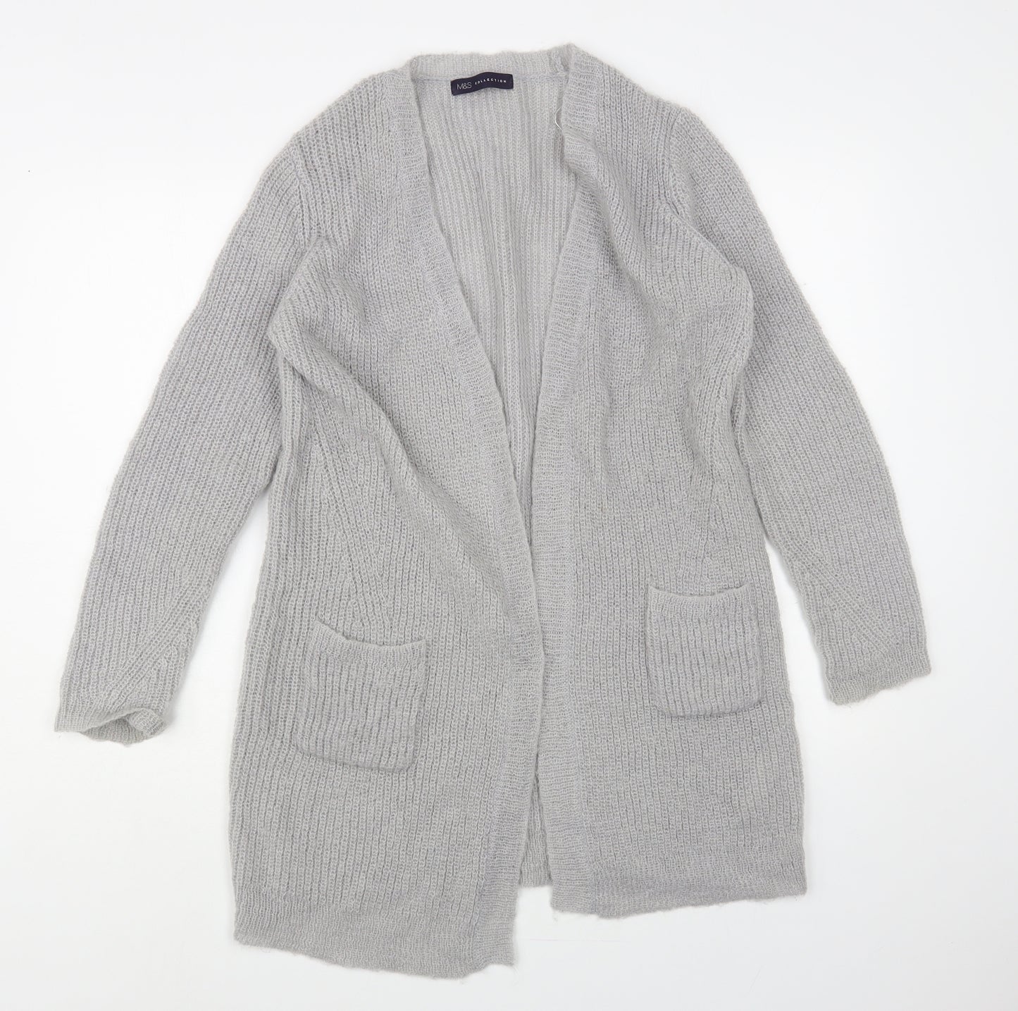 Marks and Spencer Womens Grey V-Neck Acrylic Cardigan Jumper Size 10