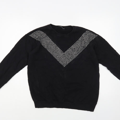 Select Womens Black Cotton Pullover Sweatshirt Size M Pullover - Embellished
