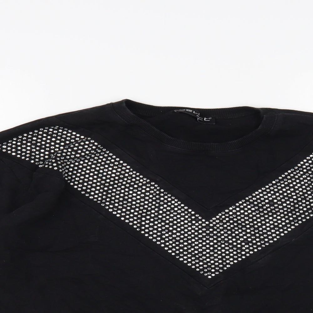 Select Womens Black Cotton Pullover Sweatshirt Size M Pullover - Embellished