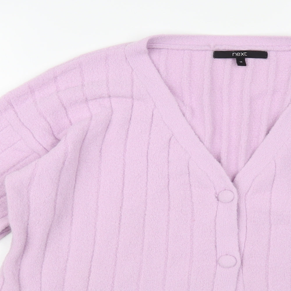 NEXT Womens Purple V-Neck Nylon Cardigan Jumper Size 14