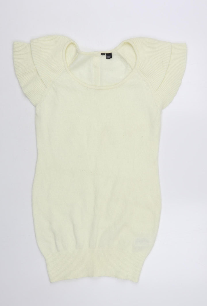 H&M Womens Ivory Scoop Neck Polyamide Pullover Jumper Size S