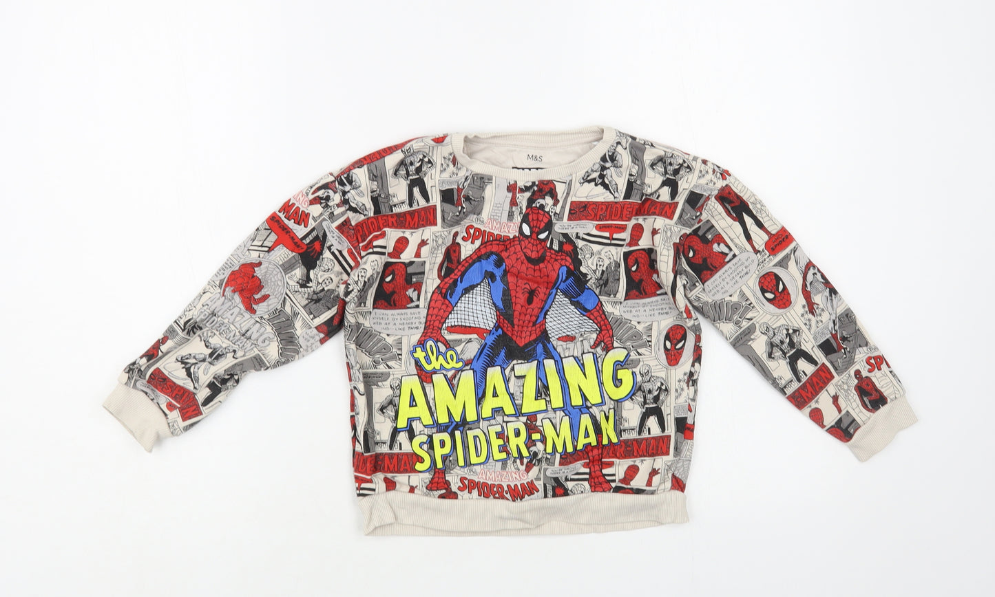 Marks and Spencer Boys Grey Geometric Cotton Pullover Sweatshirt Size 5-6 Years Pullover - Spider-Man