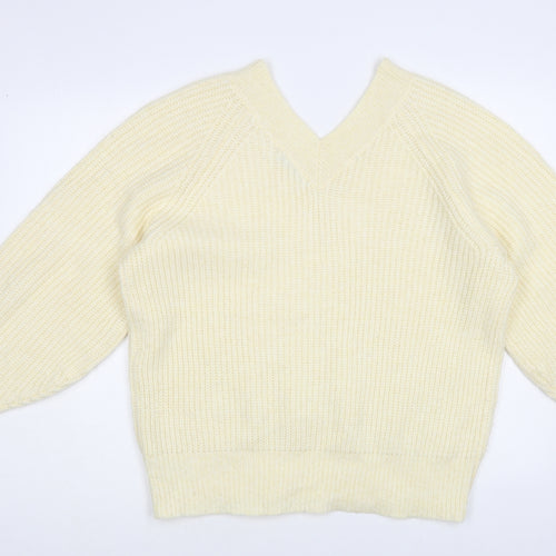 George Womens Ivory V-Neck Acrylic Pullover Jumper Size M