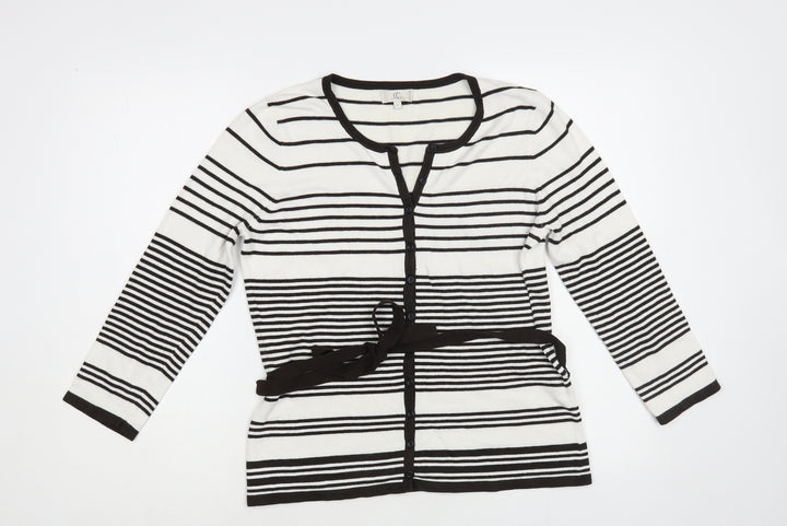 CC Womens White Round Neck Striped Viscose Cardigan Jumper Size S