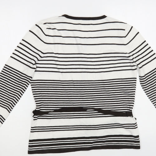 CC Womens White Round Neck Striped Viscose Cardigan Jumper Size S
