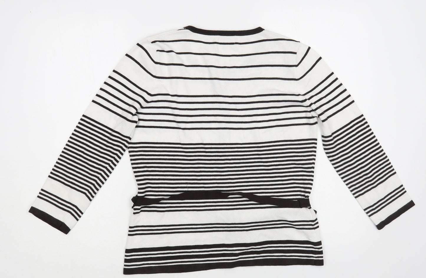 CC Womens White Round Neck Striped Viscose Cardigan Jumper Size S