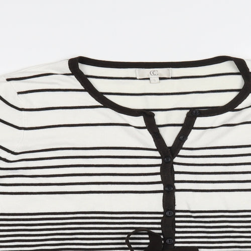CC Womens White Round Neck Striped Viscose Cardigan Jumper Size S