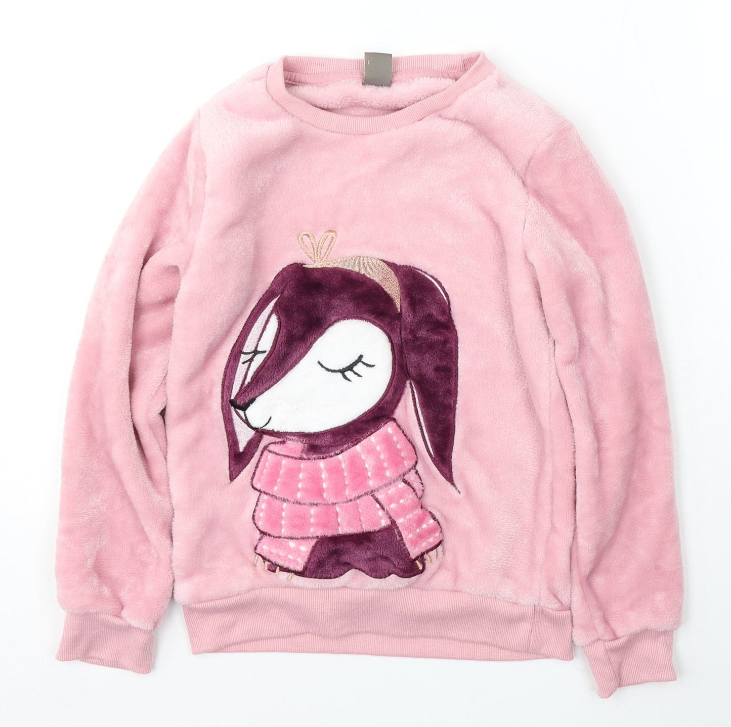 Little Kids Girls Pink Polyester Pullover Sweatshirt Size 8-9 Years - Dog