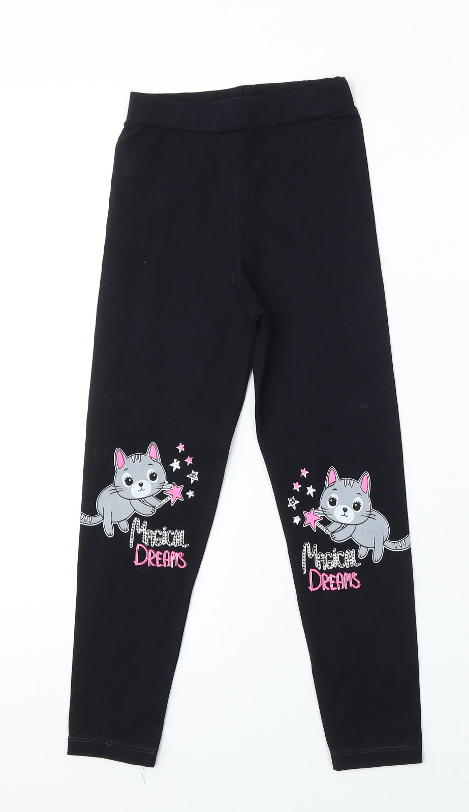 Viollen Girls Black Cotton Jogger Trousers Size 6-7 Years Regular Pullover - Cats