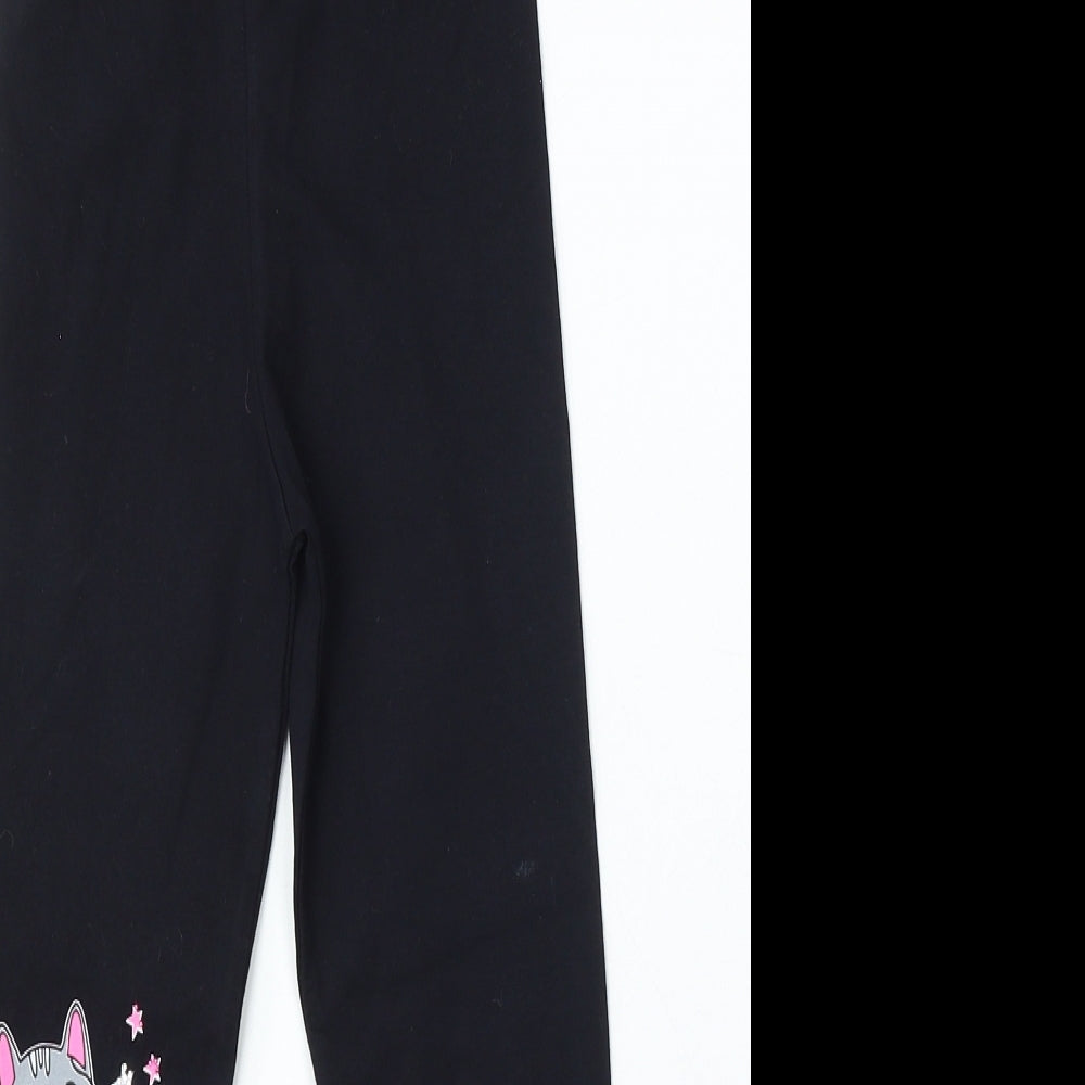 Viollen Girls Black Cotton Jogger Trousers Size 6-7 Years Regular Pullover - Cats