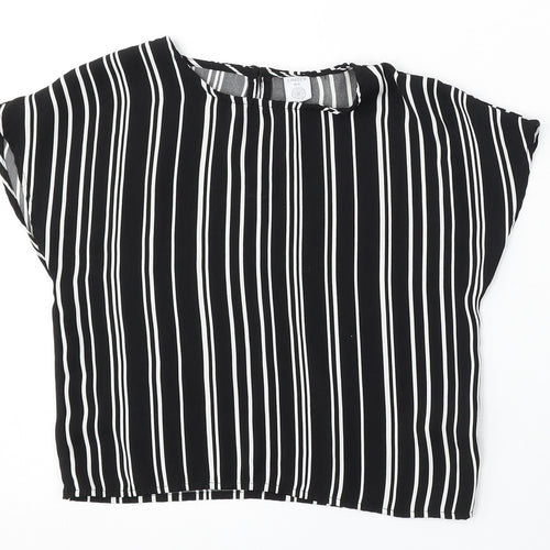 Lindex Girls Black Striped Polyester Basic Blouse Size 7-8 Years Round Neck Button