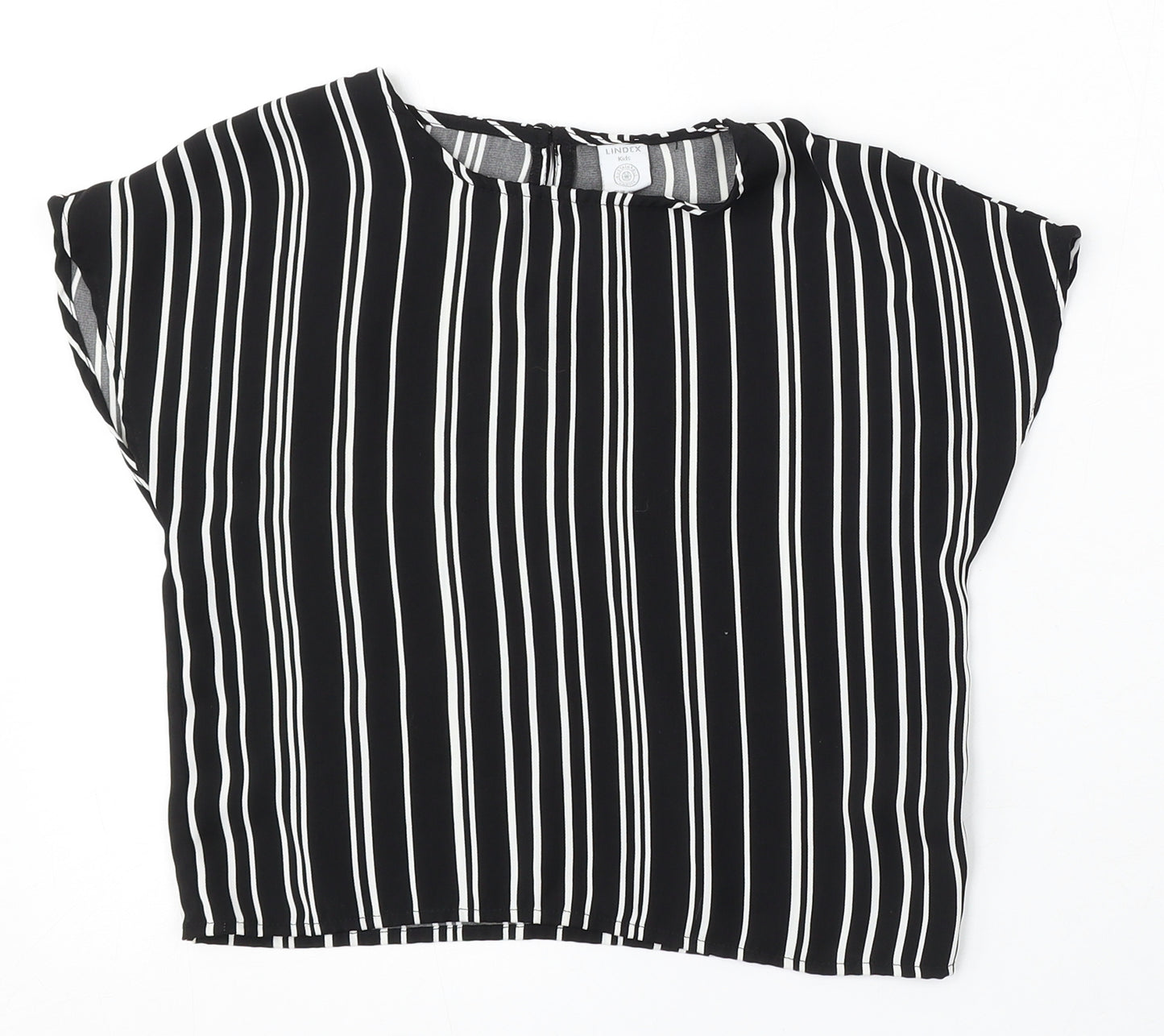 Lindex Girls Black Striped Polyester Basic Blouse Size 7-8 Years Round Neck Button