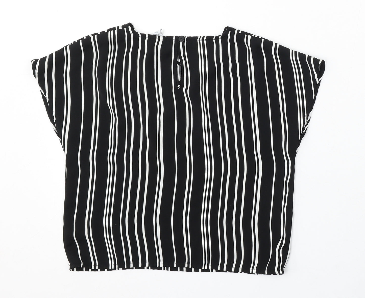 Lindex Girls Black Striped Polyester Basic Blouse Size 7-8 Years Round Neck Button