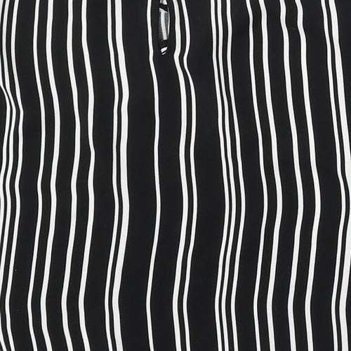 Lindex Girls Black Striped Polyester Basic Blouse Size 7-8 Years Round Neck Button