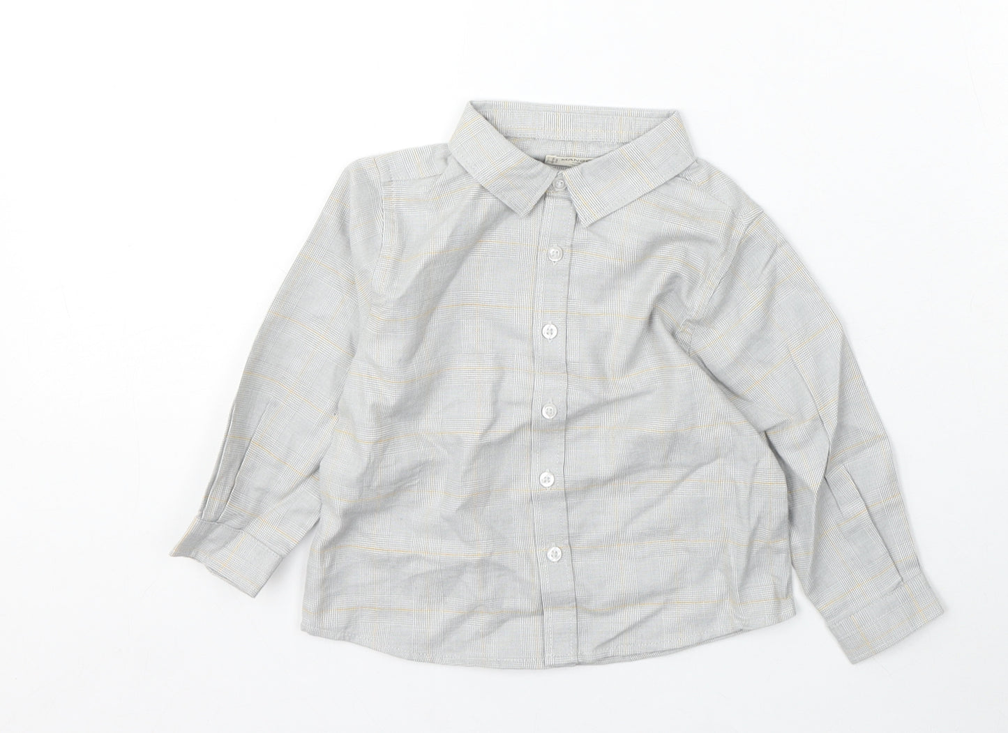 Mango Boys Grey Check Cotton Basic Button-Up Size 12-18 Months Collared Button
