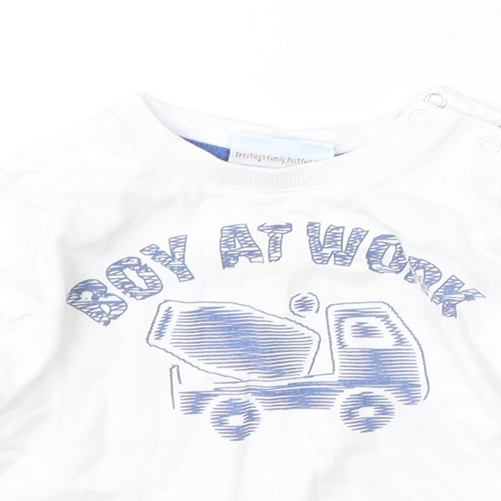 Topo Mini Boys White Cotton Basic T-Shirt Size 12-18 Months Round Neck Snap - boy at work