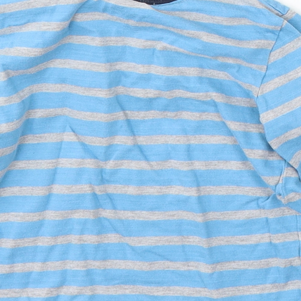 Topomini Boys Blue Striped Cotton Basic T-Shirt Size 2 Years Round Neck Snap - dinosaur