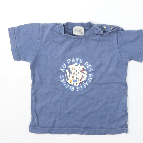 Preworn Boys Blue Cotton Basic T-Shirt Size 2 Years Round Neck