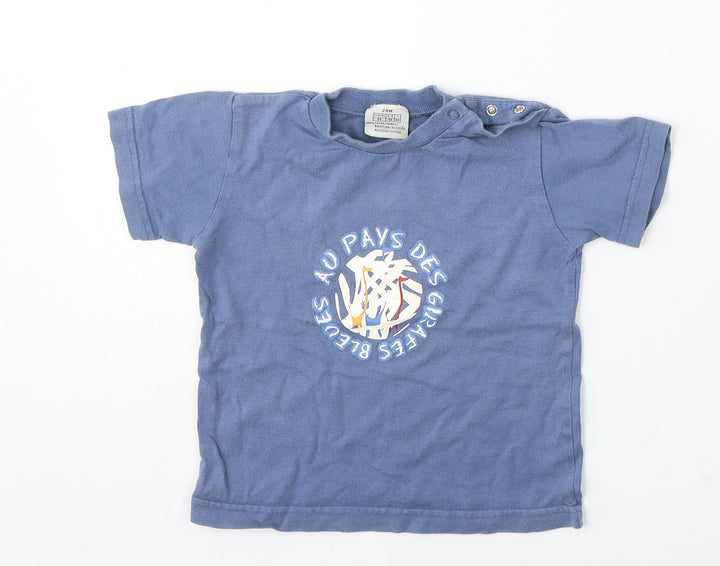 Preworn Boys Blue Cotton Basic T-Shirt Size 2 Years Round Neck