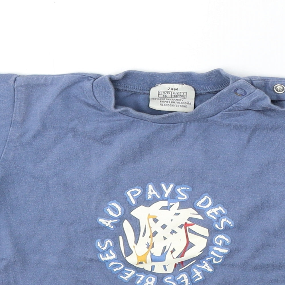 Preworn Boys Blue Cotton Basic T-Shirt Size 2 Years Round Neck