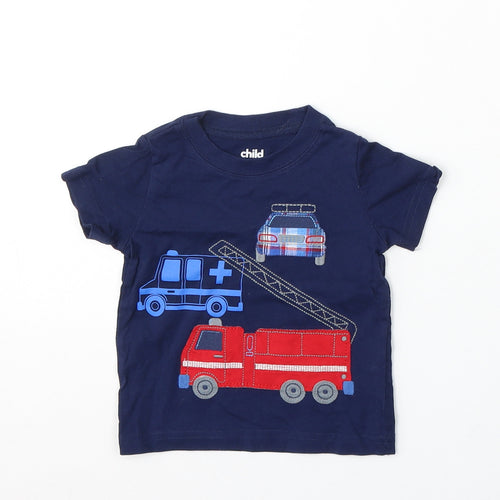 Child of Mine by Carter's Boys Blue Cotton Basic T-Shirt Size 12 Months Round Neck - Fire Engine