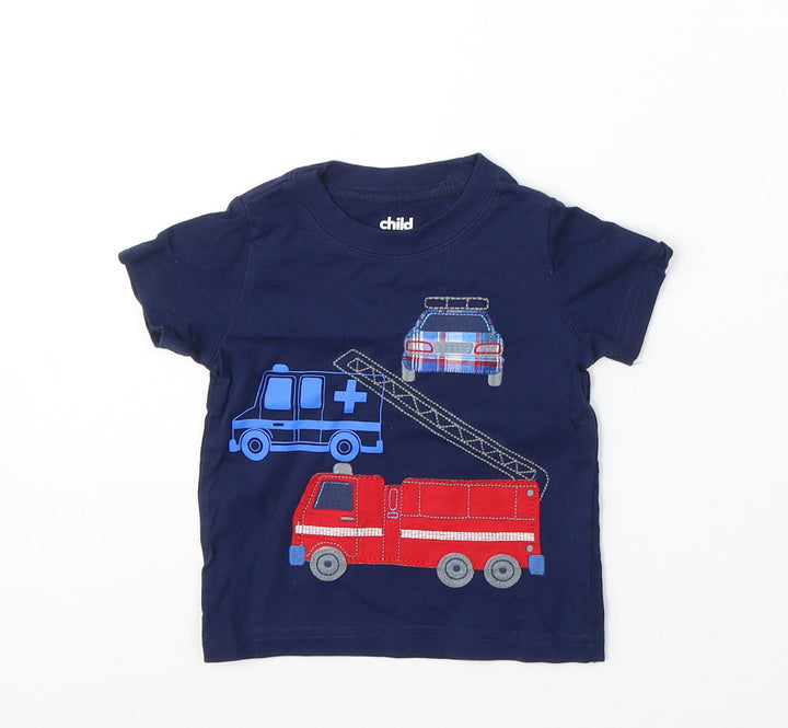 Child of Mine by Carter's Boys Blue Cotton Basic T-Shirt Size 12 Months Round Neck - Fire Engine