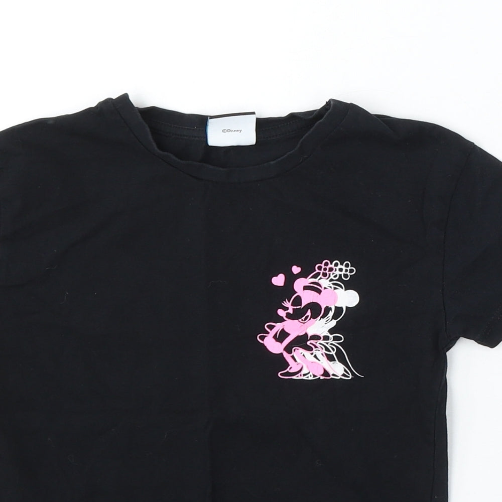 Disney Girls Black Cotton Basic T-Shirt Size 7-8 Years Round Neck - Minnie Mouse