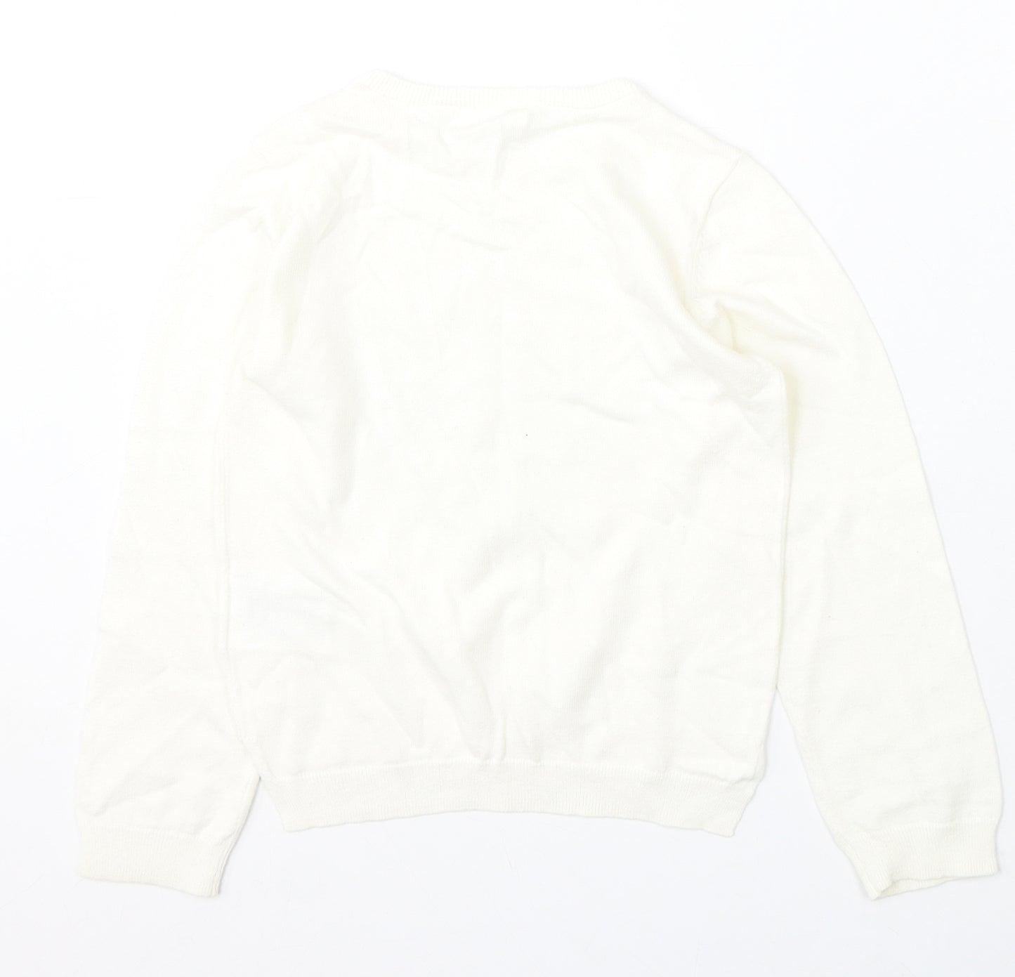 H&M Girls Ivory Round Neck Cotton Pullover Jumper Size 7-8 Years - Christmas Snowflake