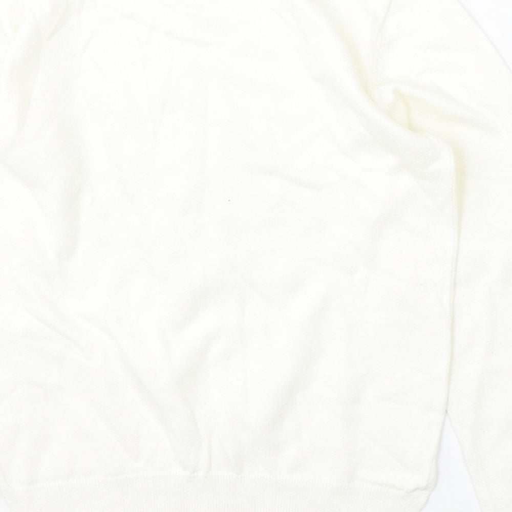 H&M Girls Ivory Round Neck Cotton Pullover Jumper Size 7-8 Years - Christmas Snowflake