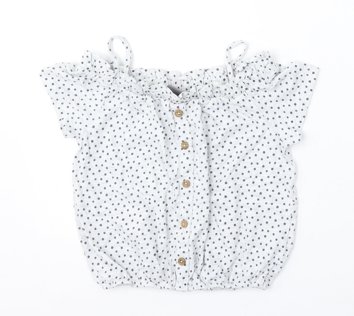 Little Kids Girls Grey Polka Dot Polyester Basic Blouse Size 8-9 Years Square Neck