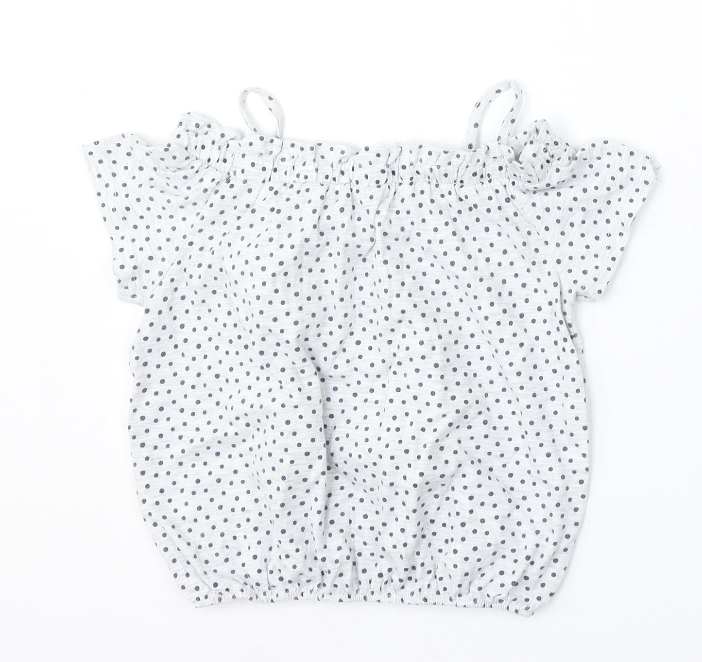 Little Kids Girls Grey Polka Dot Polyester Basic Blouse Size 8-9 Years Square Neck