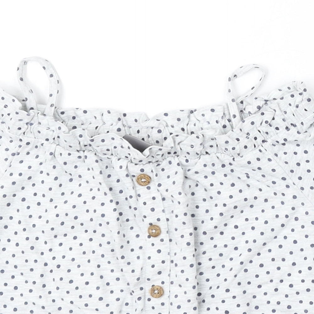 Little Kids Girls Grey Polka Dot Polyester Basic Blouse Size 8-9 Years Square Neck