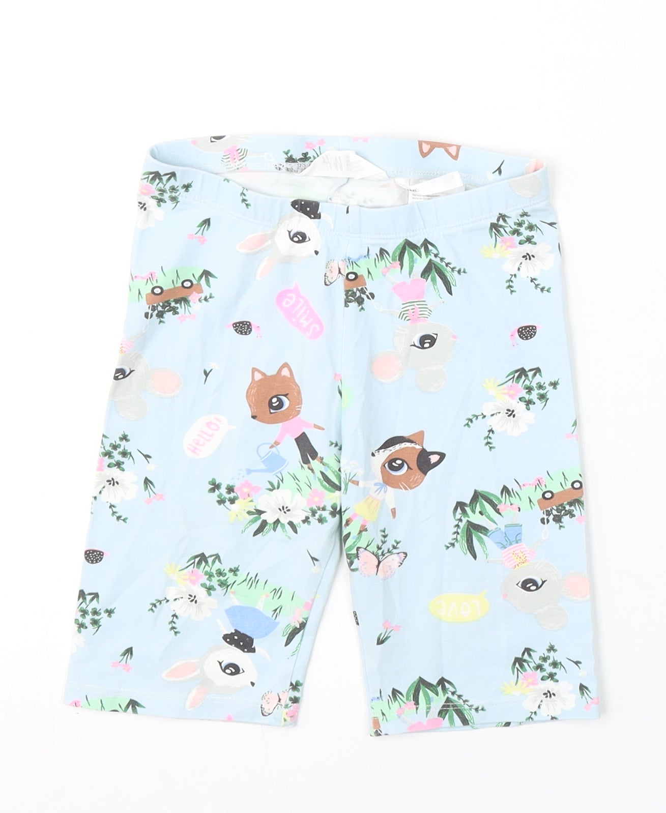 H&M Girls Blue Geometric Cotton Sweat Shorts Size 6-7 Years Regular - Rabbit