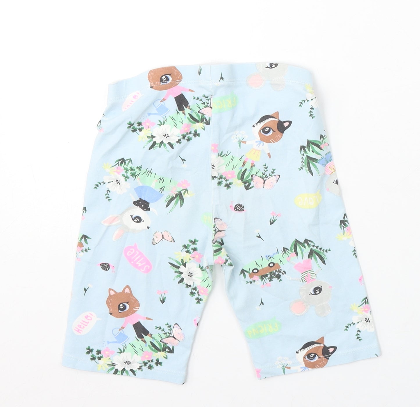 H&M Girls Blue Geometric Cotton Sweat Shorts Size 6-7 Years Regular - Rabbit
