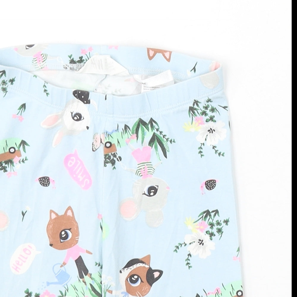 H&M Girls Blue Geometric Cotton Sweat Shorts Size 6-7 Years Regular - Rabbit