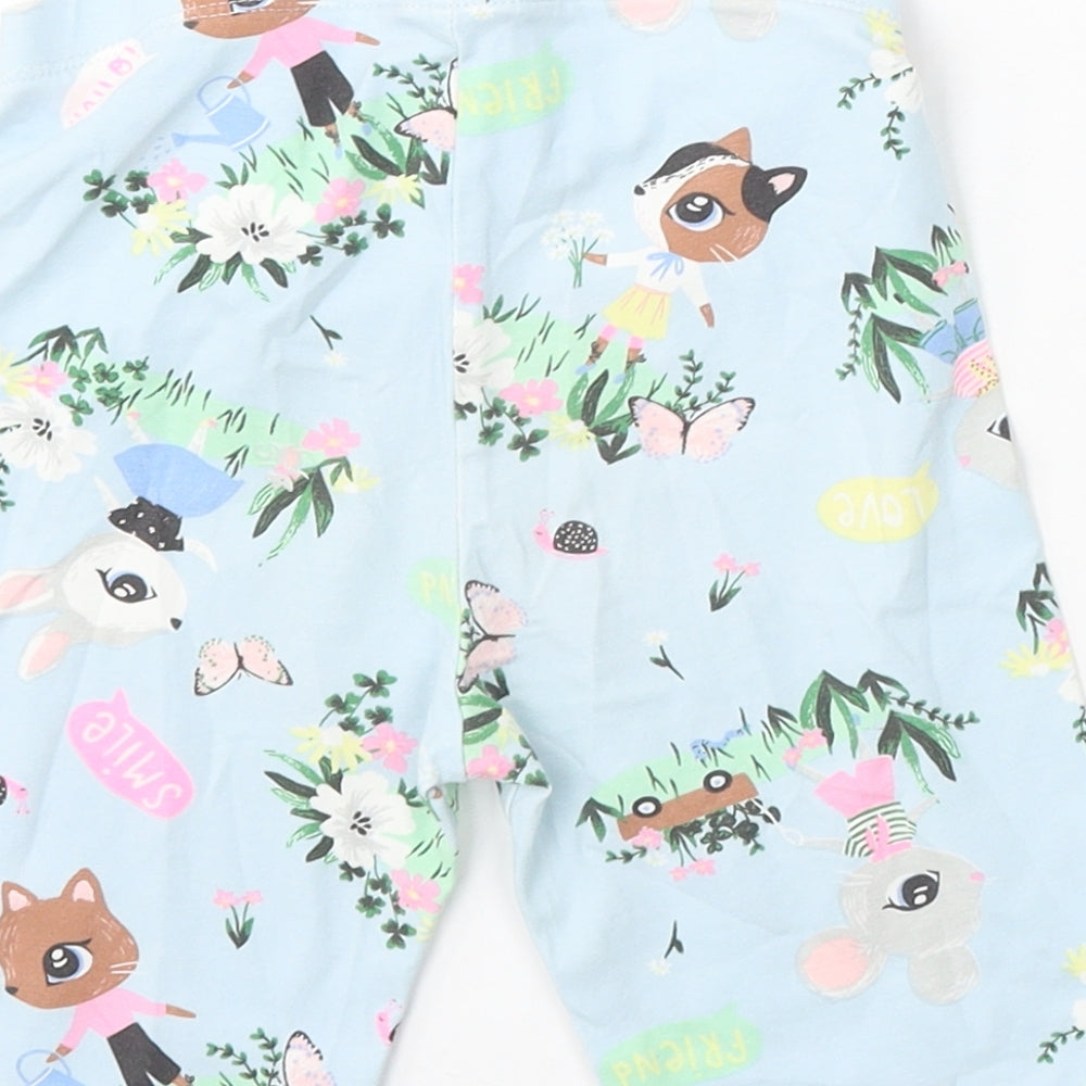 H&M Girls Blue Geometric Cotton Sweat Shorts Size 6-7 Years Regular - Rabbit