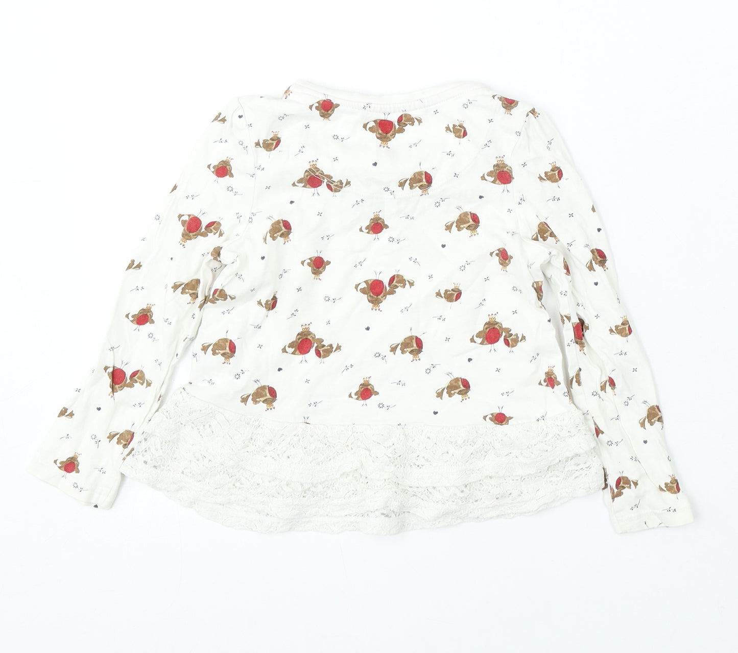 TU Girls White Geometric Cotton Basic T-Shirt Size 2-3 Years Round Neck - Christmas Robin