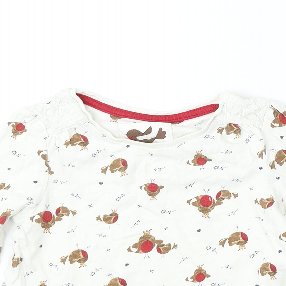 TU Girls White Geometric Cotton Basic T-Shirt Size 2-3 Years Round Neck - Christmas Robin