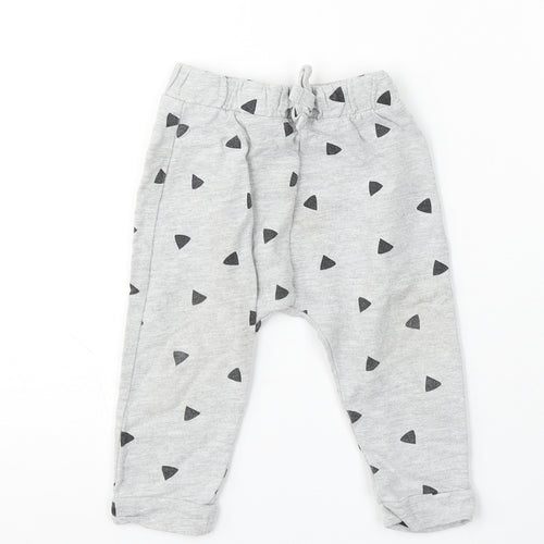 Limited Edition Girls Grey Geometric Cotton Jogger Trousers Size 9-12 Months