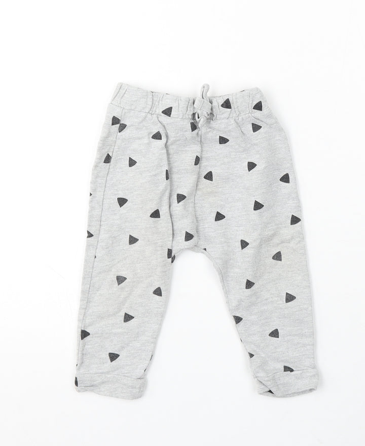 Limited Edition Girls Grey Geometric Cotton Jogger Trousers Size 9-12 Months