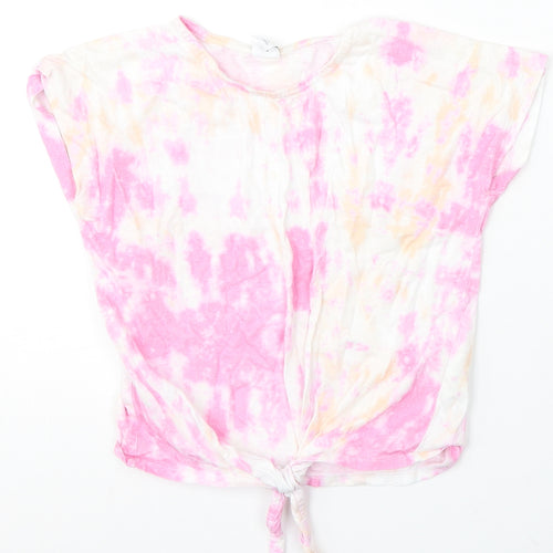 Lindex Girls Multicoloured Geometric Polyester Basic T-Shirt Size 8-9 Years Round Neck - Tie-Dye