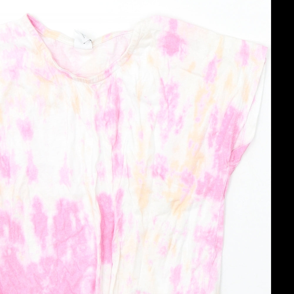 Lindex Girls Multicoloured Geometric Polyester Basic T-Shirt Size 8-9 Years Round Neck - Tie-Dye