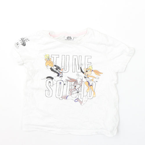 Space Jam Girls White Polyester Basic T-Shirt Size 7-8 Years Round Neck - Tune Squad/cartoon characters
