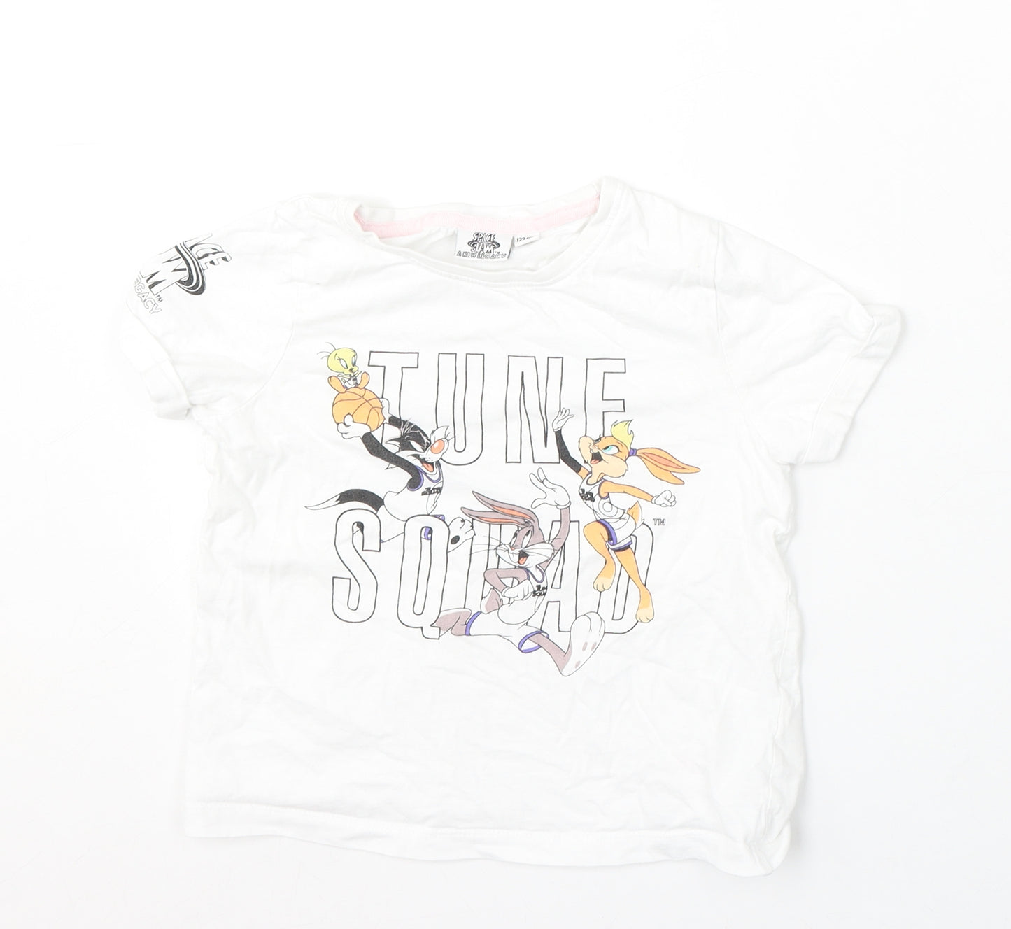 Space Jam Girls White Polyester Basic T-Shirt Size 7-8 Years Round Neck - Tune Squad/cartoon characters