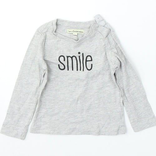 Limited Edition Girls Grey Cotton Basic T-Shirt Size 9-12 Months Round Neck - Smile