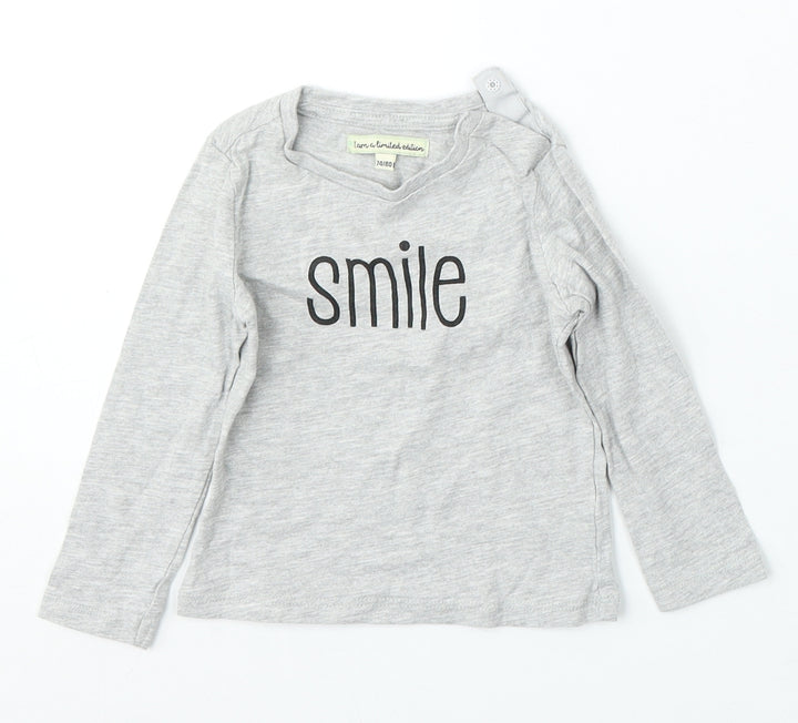 Limited Edition Girls Grey Cotton Basic T-Shirt Size 9-12 Months Round Neck - Smile