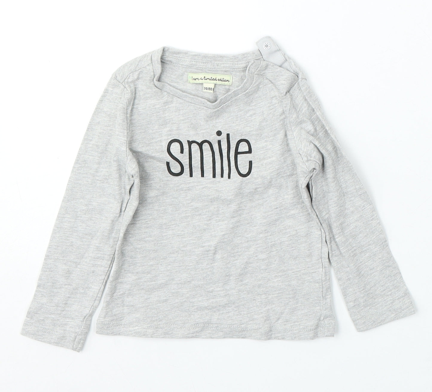 Limited Edition Girls Grey Cotton Basic T-Shirt Size 9-12 Months Round Neck - Smile