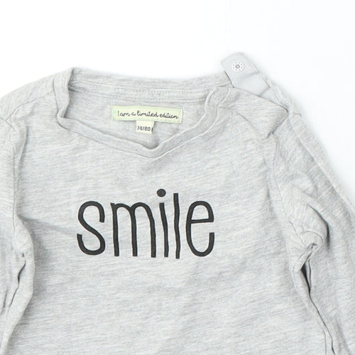 Limited Edition Girls Grey Cotton Basic T-Shirt Size 9-12 Months Round Neck - Smile