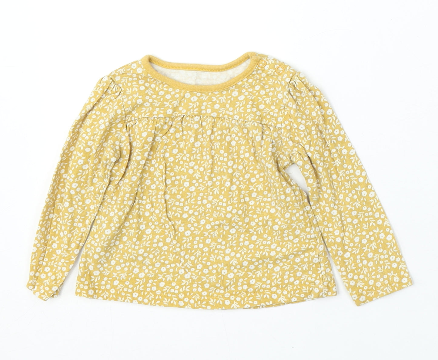 TU Girls Yellow Floral Cotton Basic T-Shirt Size 6-9 Months Round Neck Pullover