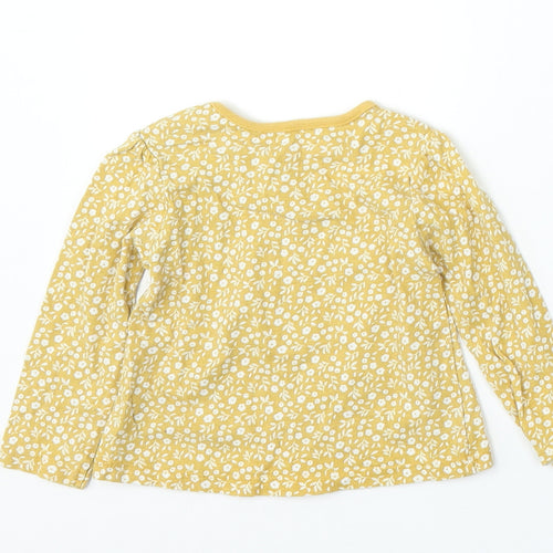 TU Girls Yellow Floral Cotton Basic T-Shirt Size 6-9 Months Round Neck Pullover